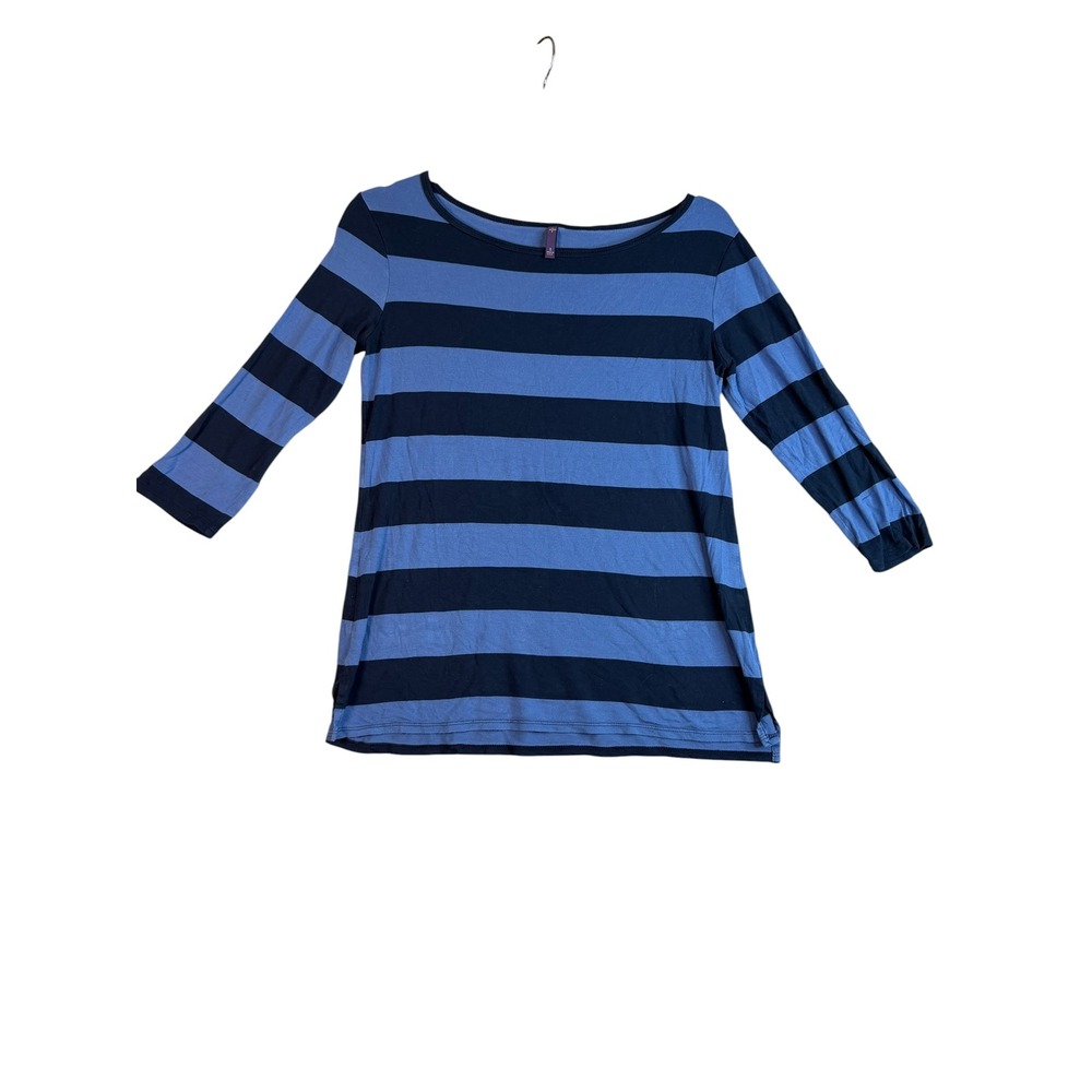 NYDJ Womens Blue Navy Striped Boat Neck 3/4 Sleeve Top Small Made in USA